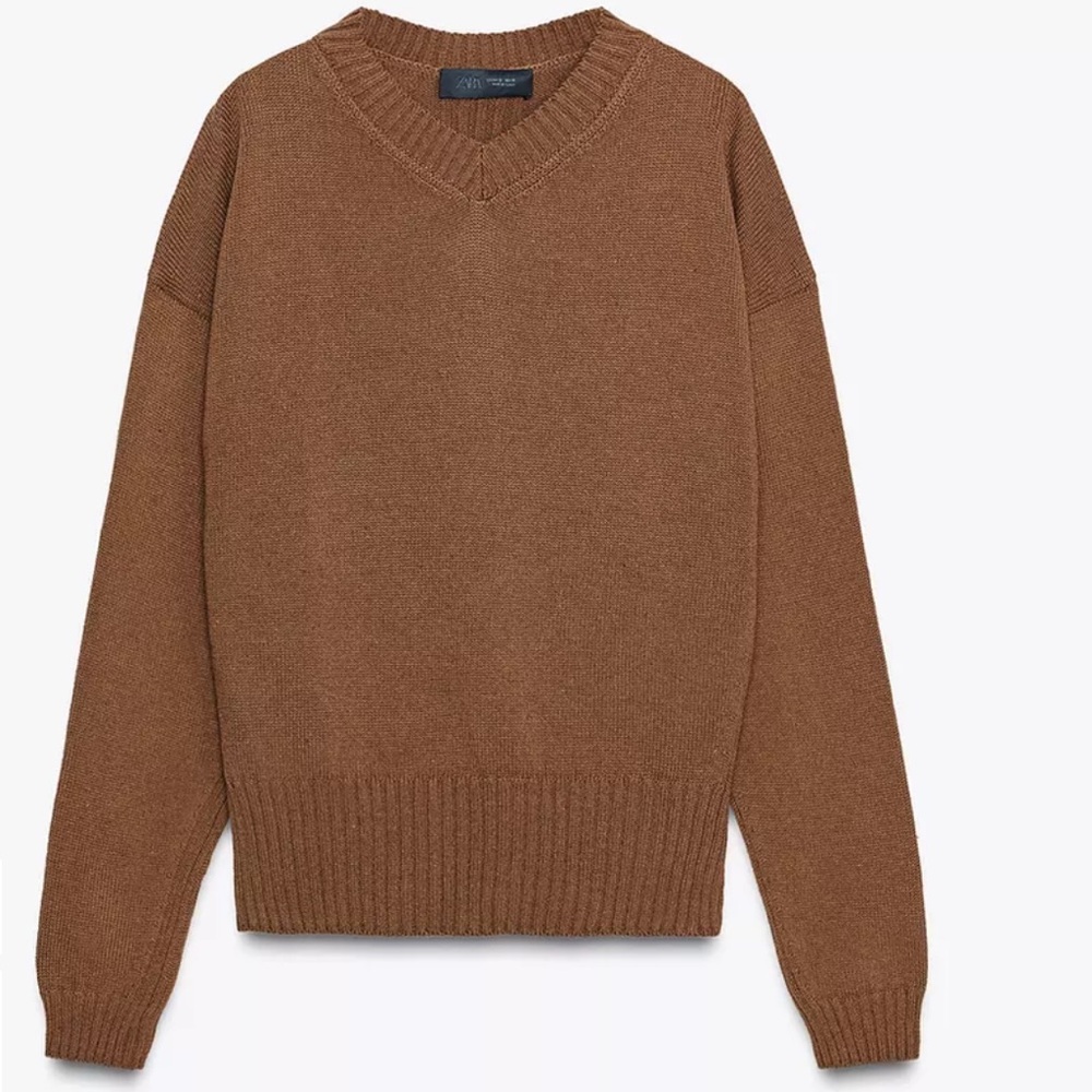 Zara‎ Women's V-Neck Brown Sweater